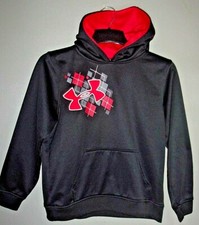 UNDER ARMOUR Boys L Black Warm Pullover Hoodie Luxurious Flawless LKN Free Ship