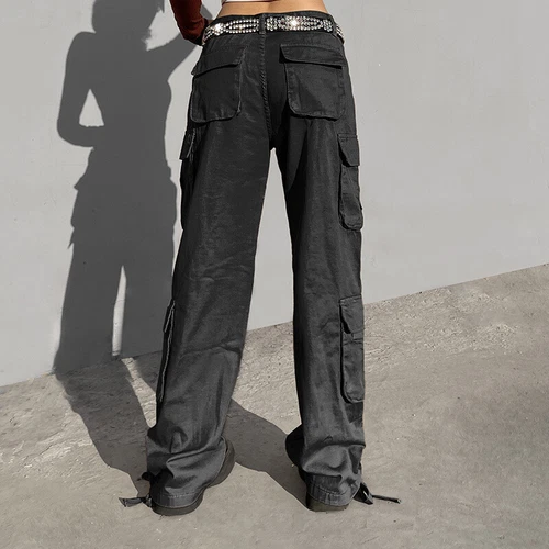 Women Cargo Pants Wide Leg Straight Trousers Casual Baggy Sweatpants casual Y2K - Picture 15 of 29