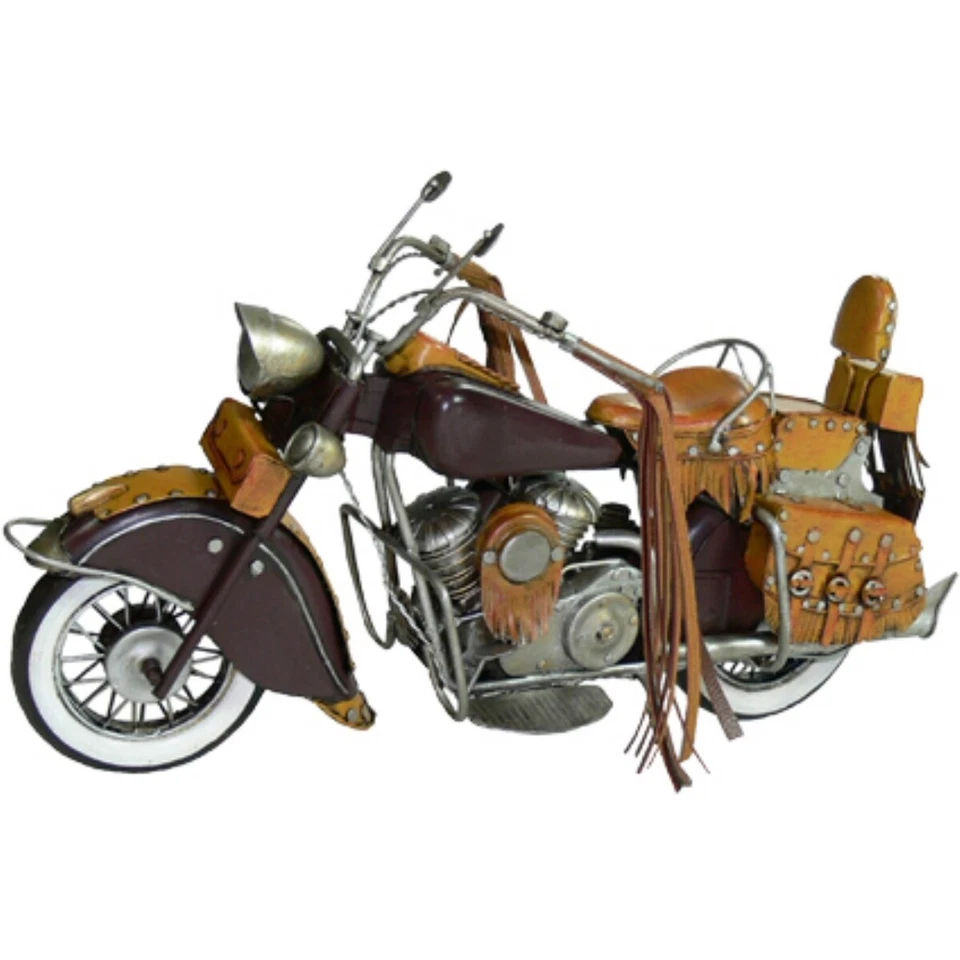 Boyle 36cm Indian Motorbike w/ Leatherette Handles Metal Tin Ornament Home Decor