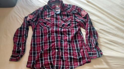 Rolling Papers Cotton Plaid Flannel Men's Button Up Shirt W/ Arm Patches SZ Med - 第 1/8 張圖片