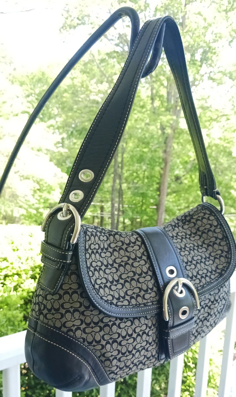 Coach  F10926 Vintage Soho Black Leather & Signature C Canvas Shoulder/Tote Bag image 2