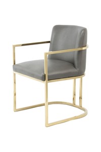 Stuhl Gold Grau Modern Leder Optik Armlehne Esszimmer Wohnzimmer Stühle