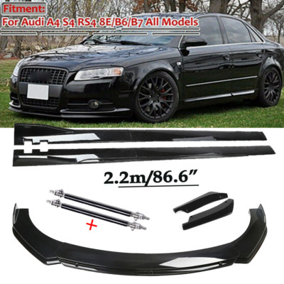 Front Bumper Spoiler Bod Side Skirt Strut Gloss Black For Audi A4 S4 A5 8E B6 B7