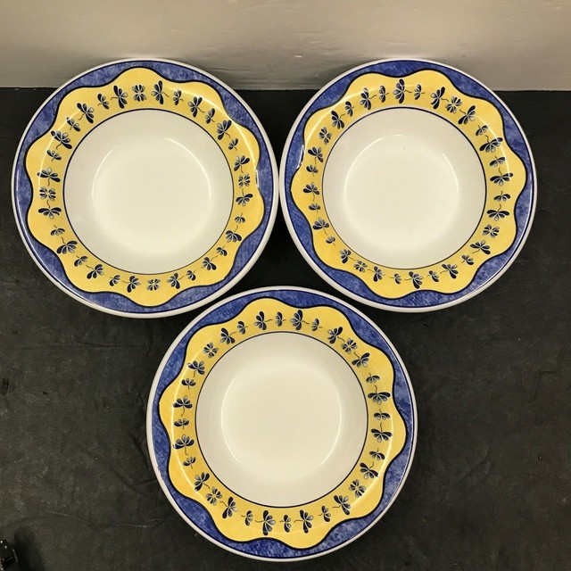 Quadrifoglio Ceramica ITALY Small Bowl Set 3 Bowls Yellow White & Blue