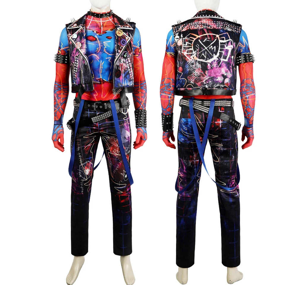 Across The Spider-Verse Spiderman Punk Hobie Marrón Mono Disfraz Traje Foto 4 de 4