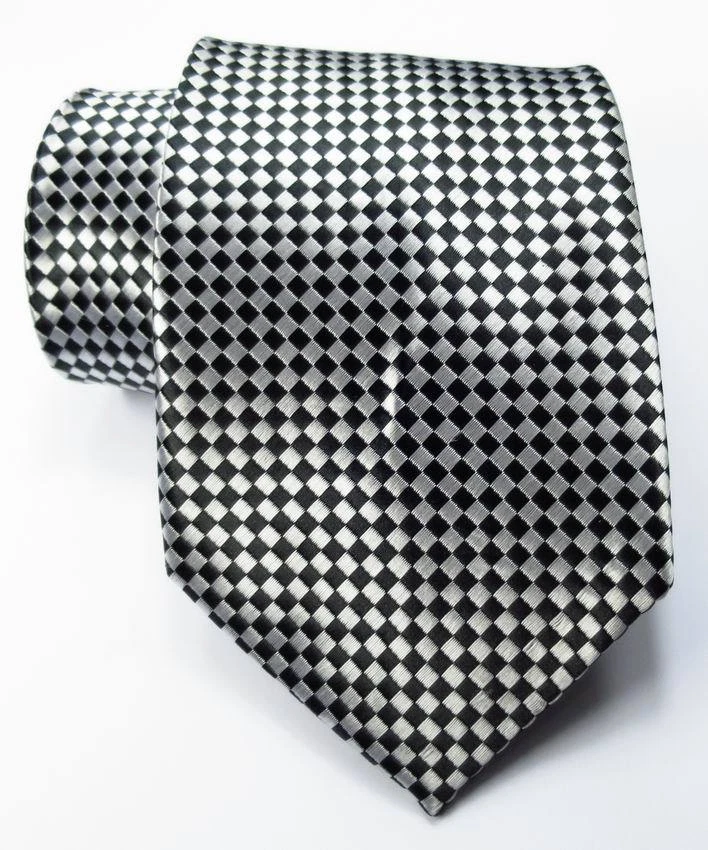 New Classic Checks Black White JACQUARD WOVEN 100% Silk Men's Tie Necktie - Image 2 of 2