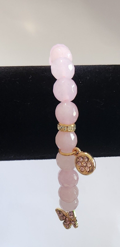 Rosenquarz Edelstein Stretch Bettelarmband - Bild 1 von 2