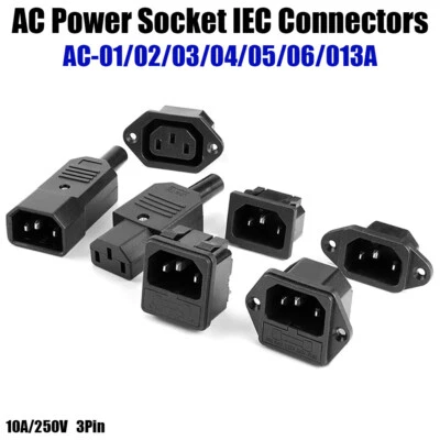 IEC Power Socket Connector 3 Pin AC 250V 10A Male Female Plug Jack PCB Panel