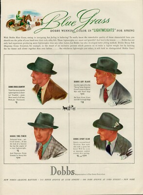 1939 DOBBS HATS Blue Grass Light Weights For Spring Winning Vintage Print Ad