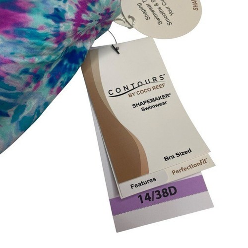 Contours by Coco Reef Clarity Draped Tankini Top Blue Purple Tie Dye 14 38D New - Picture 5 of 10