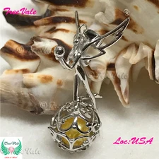 Fairy Tink - Solid 925 Sterling Silver - Locket Pearl Cage Pendant - Hold 6-10mm