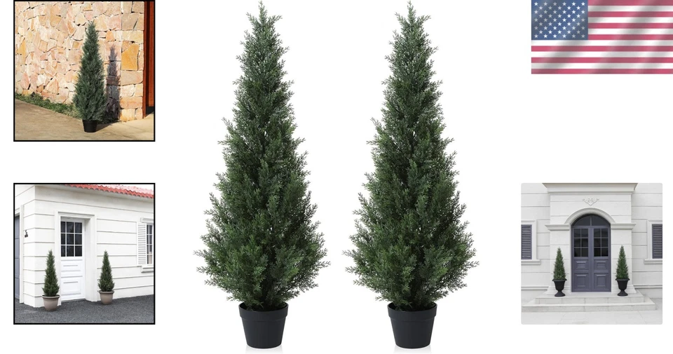 4FT Fake Cedar Topiary Trees Set of 2 - Home Porch Decor - Image 2 of 4