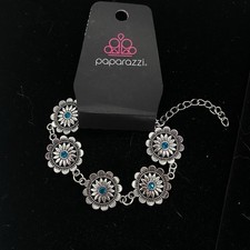 Paparazzi Fashion Jewelry Funky Flower Child Silver  Blue Bracelet
