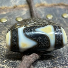 Ancient Tibetan DZI Beads Old Agate Tiger Teeth Amulet Pendant 27×12mm #3925