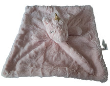 Kellytoy Pink Unicorn Baby Lovey Gold Horn Rattle in Head Soft Plush Beige Back