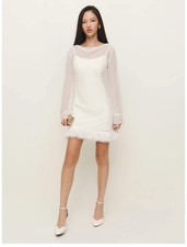 Reformation Tetty Long Sleeve Mini Dress in Ivory Faux Fur Hem Size 6