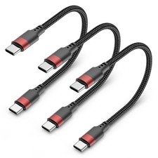 1ft USB C to USB C Cable, 3 Pack 60W Short USBC to USBC Cord, Braided 12 inch