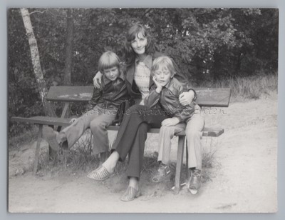 Young Mother with 2 Sons Boys Fashion - Vintage Photo 1970s