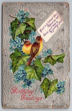 Bird and Leaves Birthday Greetings Postcard.