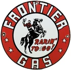VINTAGE FRONTIER GASOLINE PORCELAIN SIGN GAS STATION MOTOR OIL BUCKING BRONCO