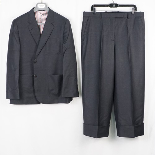 Thom Browne 100% Wool Twill Sack Sportscoat & Trousers In Charcoal Women's IT 46