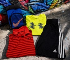 Youth Boys Lot 4 UNDER ARMOUR,ADIDAS  NIKE Shorts, Bag  Shirts Kids Sz M