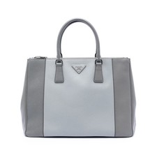 Prada Large Bicolor Saffiano Lux Galleria Double Zip Satchel Pre-Loved Gray