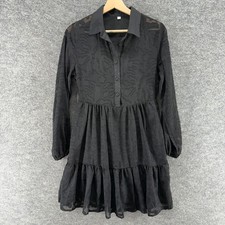 SheIN Shirt Dress Women S Small Black Short Button Collared Long Sleeve Lined
