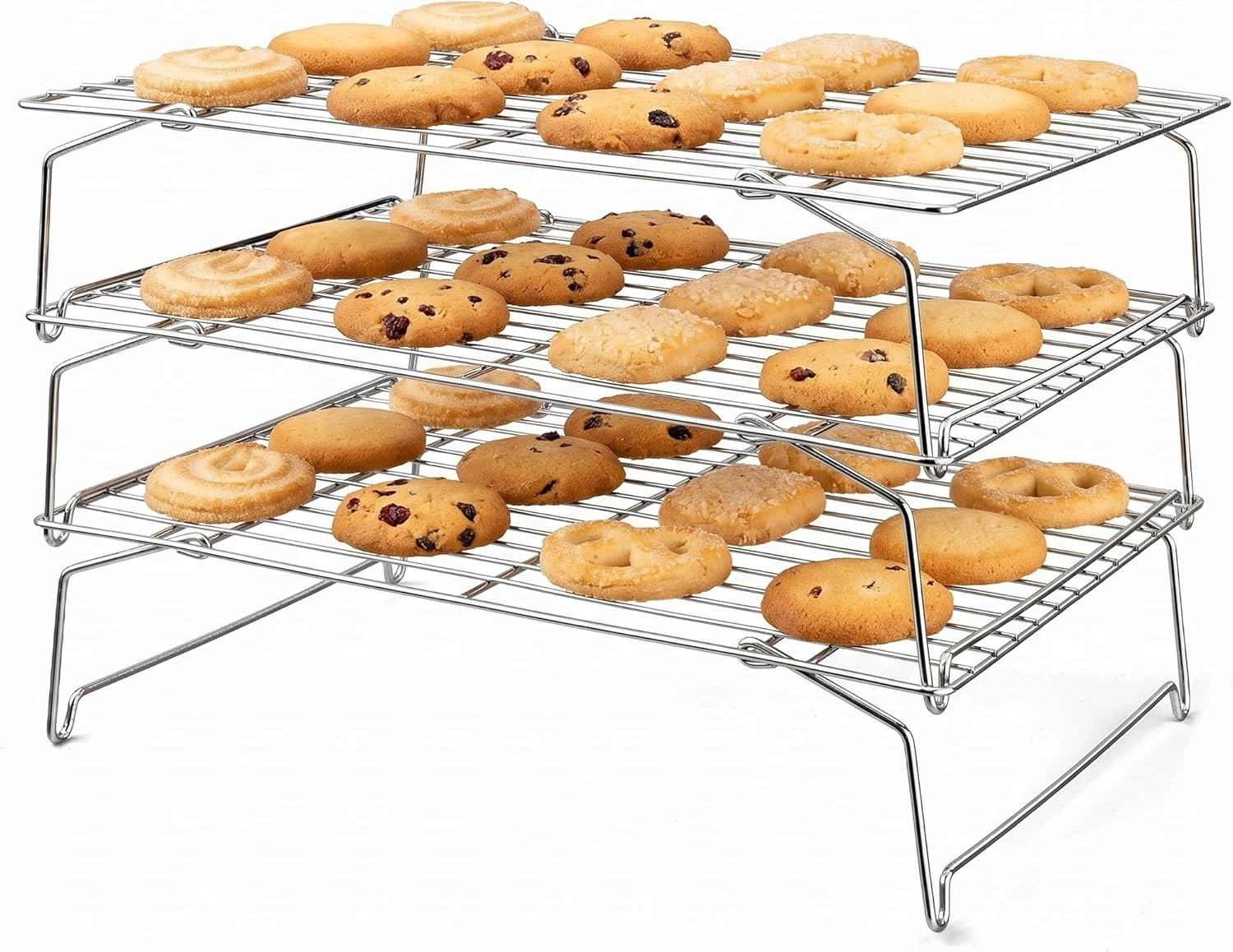 Cooling Rack 15"x10" 3-Tier Stackable & Collapsible Stainless Steel Baking Wire