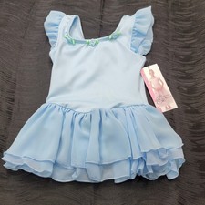 Body Wrappers Blue Princess Aurora Tank Strap Dress Neck Flowers Sheer Skirt 3-4