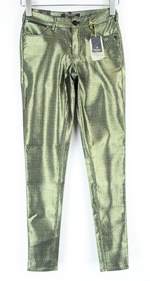 MAISON SCOTCH Damen Hose W25/L32 Gold Skinny Fit Glanzfaden Mid Rise *