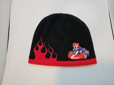 Men's Black and Red Reversible WII Mario Kart Beanie Cap Vintage video game