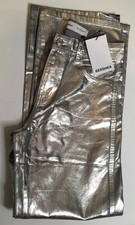 BERSHKA SILVER METALLIC COATED HIGH RISE JEAN...