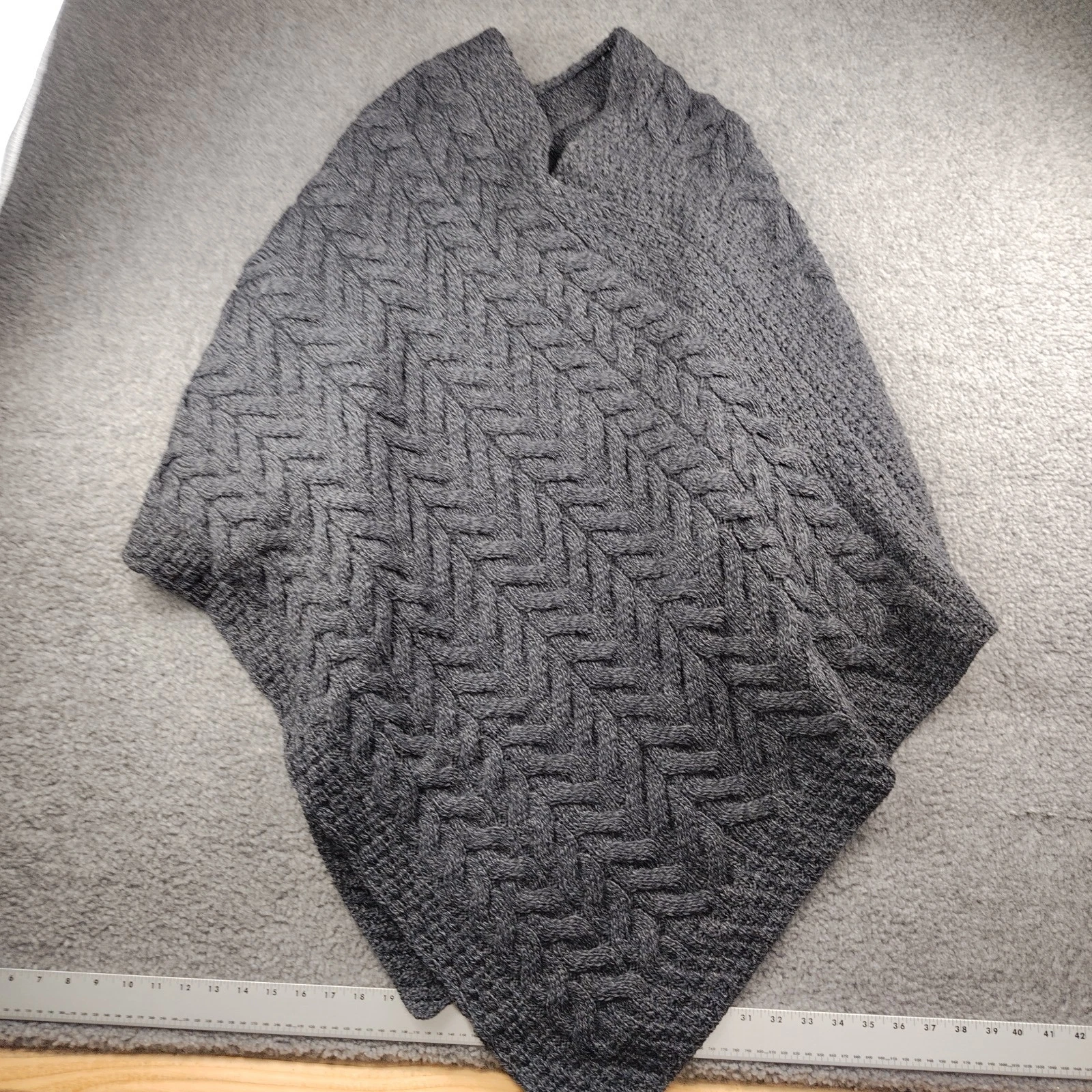 Kilronan Knitwear Merino Wool Poncho Sweater Gray Size One Size Ireland Made