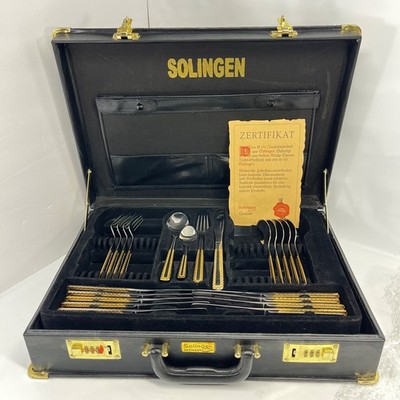 Solingen Germany 18/10 Chrome Nickel 54 Piece Gold Plated Handle Design Set