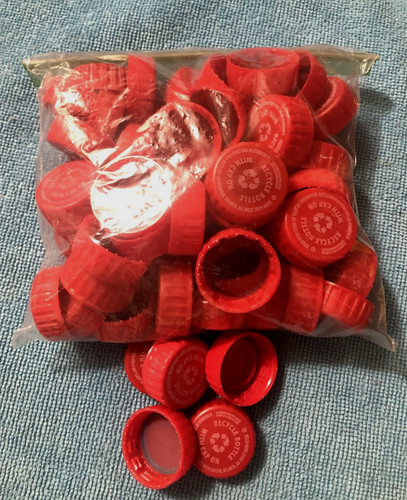 100 Red Plastic Bottle Caps, Soda Bottle Tops for Crafts etc + FREE SHIPPING!