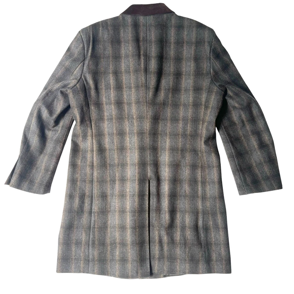 Vella Мужская 42 шерстяная смесь клетку пальто верблюд коричневый бархат воротник Италии - Изображение 2 из 4