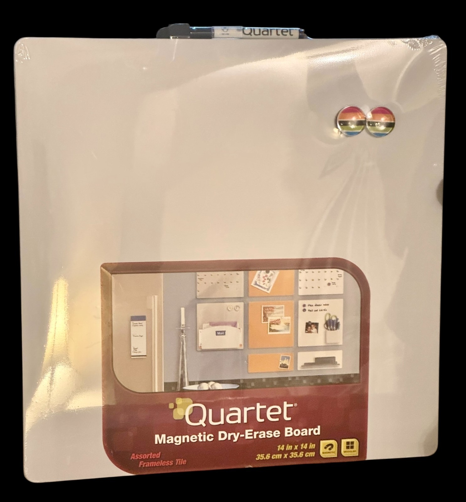 Magnetic Quartet Dry Erase White Writing Board 14"x14" w/Mar