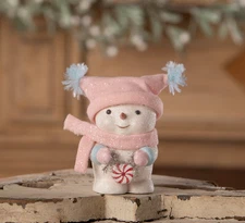 4.5" Bethany Lowe Michelle Allen Peppermint Blush Snowgirl Retro Christmas Decor