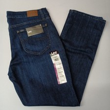 Lee Straight Leg Jeans Women's 16 Long Size 36x31 Blue Mid Rise Dark Wash