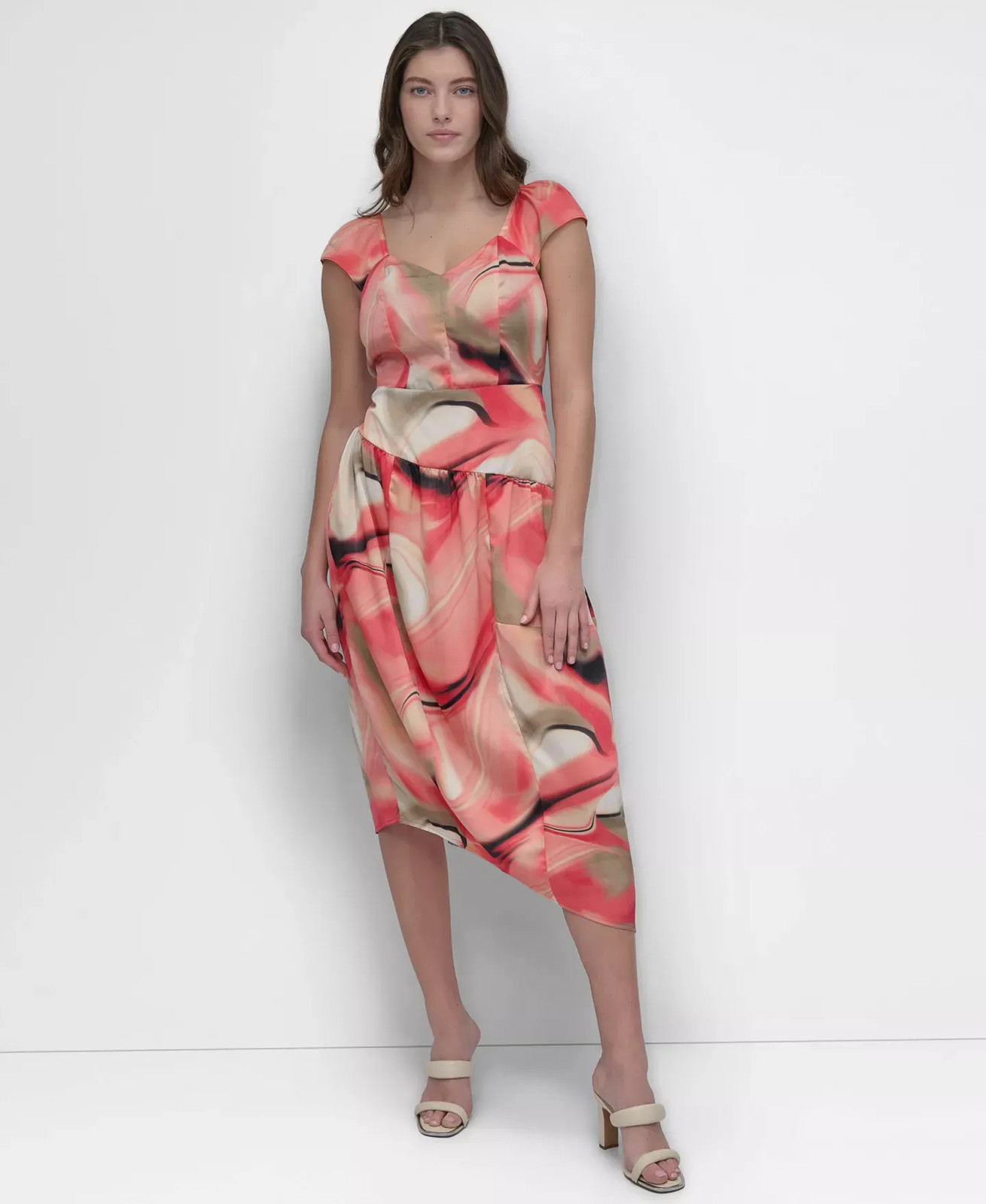 DKNY Women's Dress Sz 2 Short Sleeve Printed Satin
