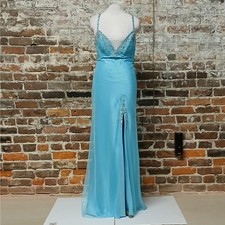 Mori Lee Formal Evening Gown Junior's 11/12 Blue Beaded Maxi Dress Pageant Prom 