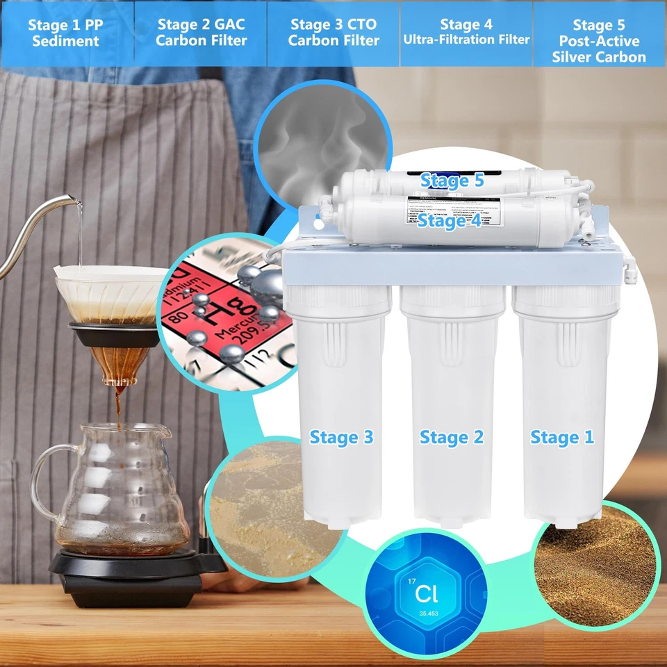 5 Stage Water Purifier UF Filter Ultra-filtration System w/ Faucet Hollow Fiber - Image 3 of 4