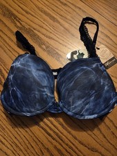 Mossy Oak Blue Camo Black Lace Padded Bra 38D Camouflage Lace Lingerie