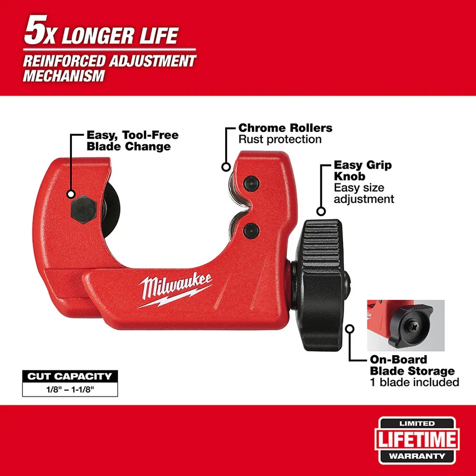 Milwaukee 48-22-4251 1" Mini Copper Tubing Cutter w/ 1/8" - 1-1/8" Cut Capacity - Image 2 of 4