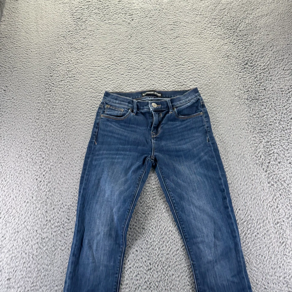 Express Jeans Womens 2 Blue Cotton Denim Jegging Mid-Rise Workwear Faded Stretch - Image 2 of 4