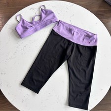 Mika Yoga Set Lavender Black Sports Bra M Capri Leggings M/L Hot Yoga Dance