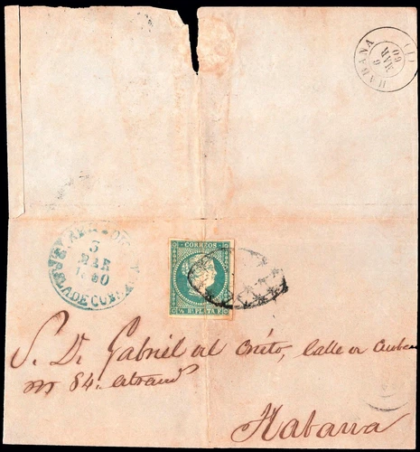 Cuba Esp. - Edi o Ant. 7 - 1860 - Blue Baeza Mat Wrapped "Remedians 3/3/60"