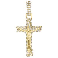 "10K Gelbgold Diamant Jesus Kruzifix Kreuz AnhäNger 1,75\" Pave Charm 0,90 Ct."