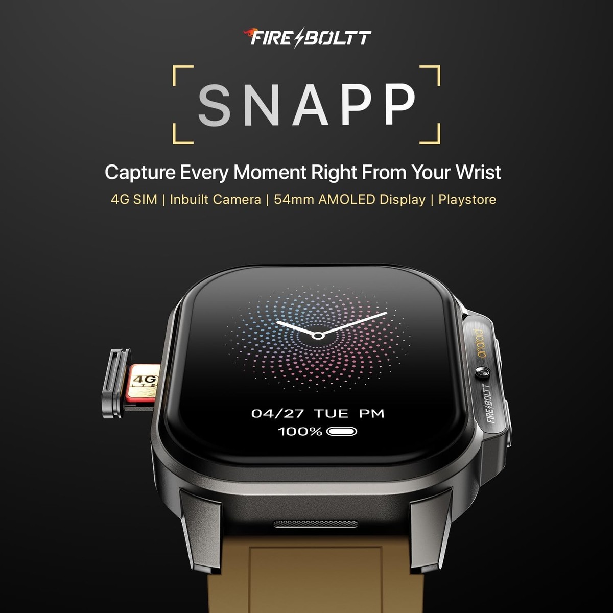Fire-Boltt Snapp Smart Watch, Selfie Camera, 4G Nano-SIM